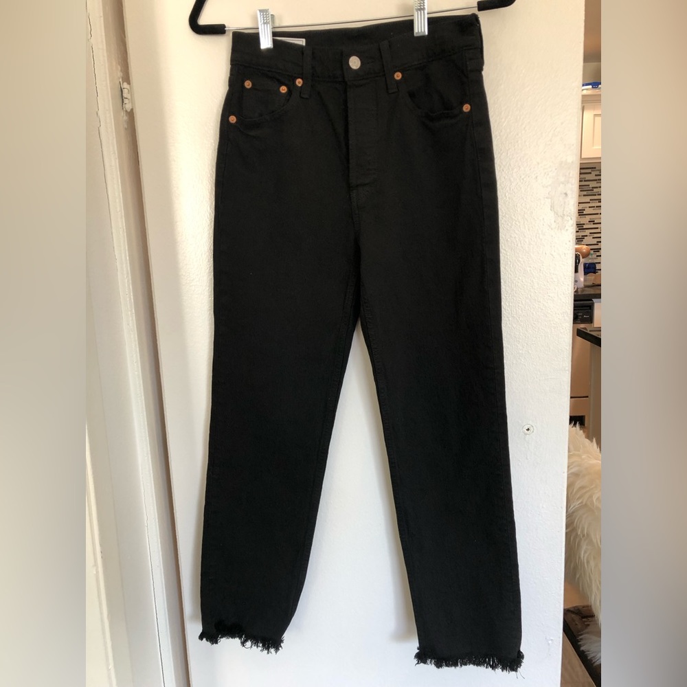 Black Denim Cheeky Straight High Rise Gap Jeans Raw Hem